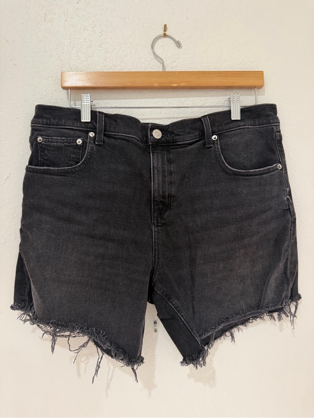 AYR The Day Off High-Rise Frayed Hem Denim Shorts